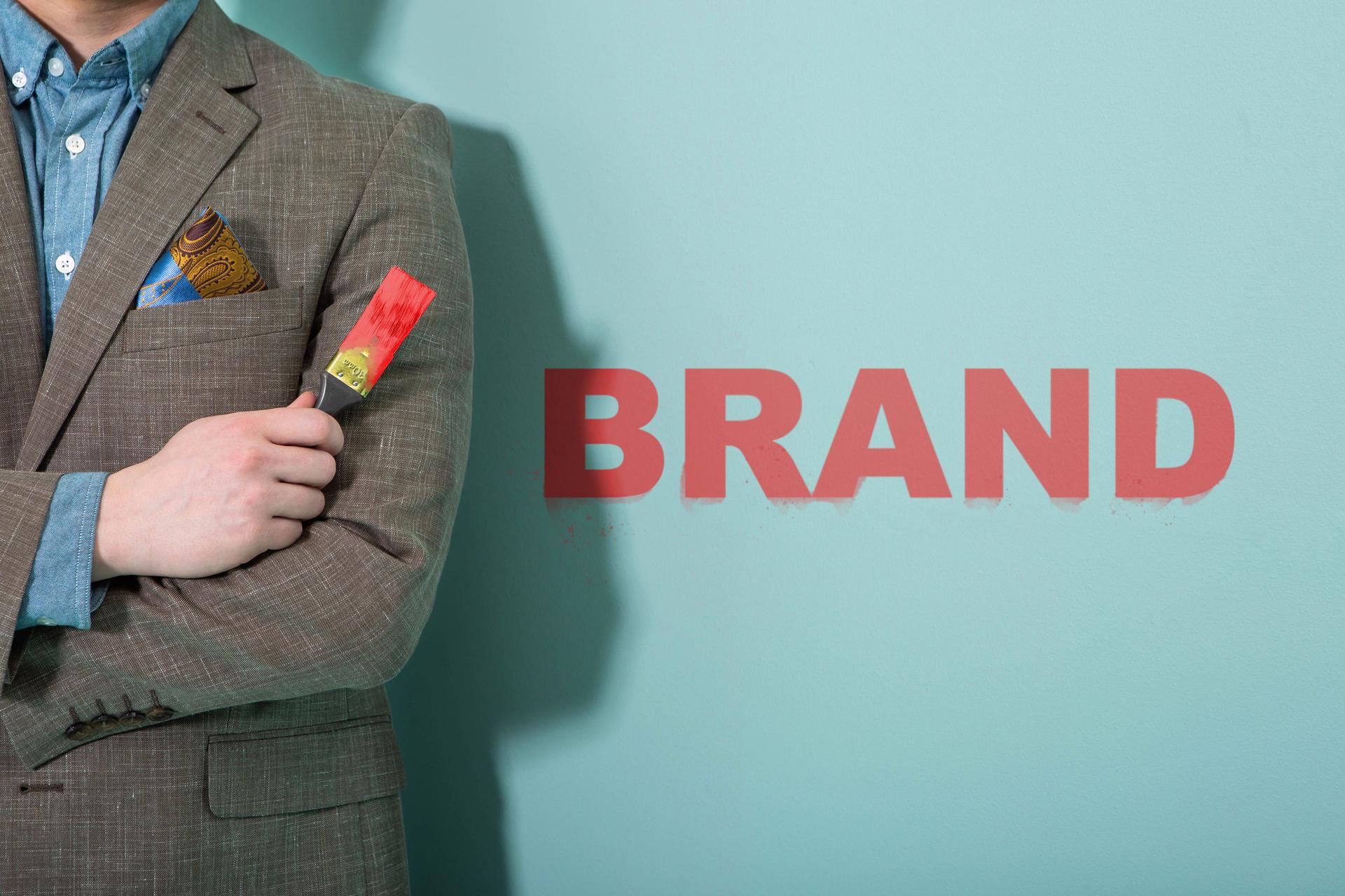 Business man with brand text